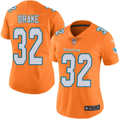 Women's Limited Kenyan Drake Nike Jersey Orange - #32 Rush NFL Miami Dolphins